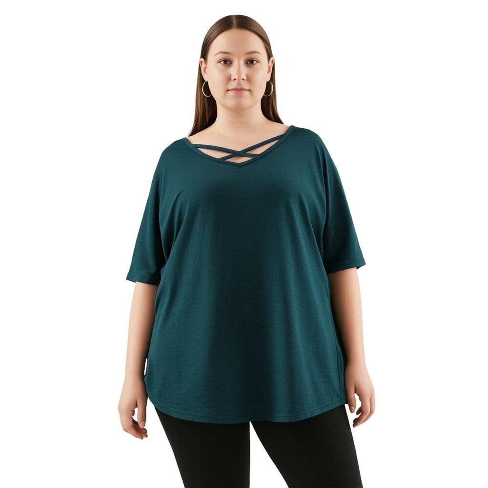 Women Blouse Dido Women Cold Shoulder Criss Cross‎ Blouse Size 2XL Green